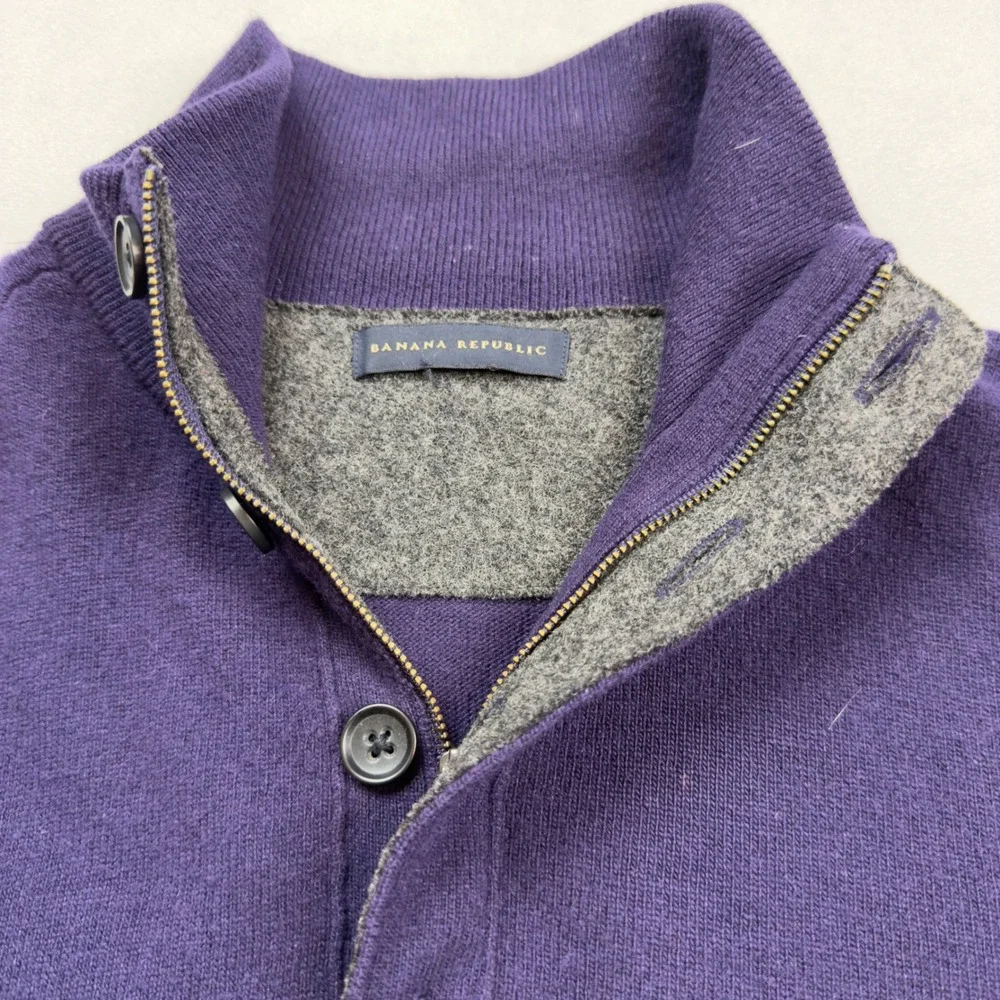Banana Republic Mens Purple 100%‎ Merino Wool Half Zip Mock Neck Sweater Lg